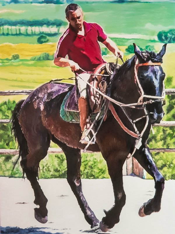 Quadro con cavallo e cavaliere - Sandra Petreni